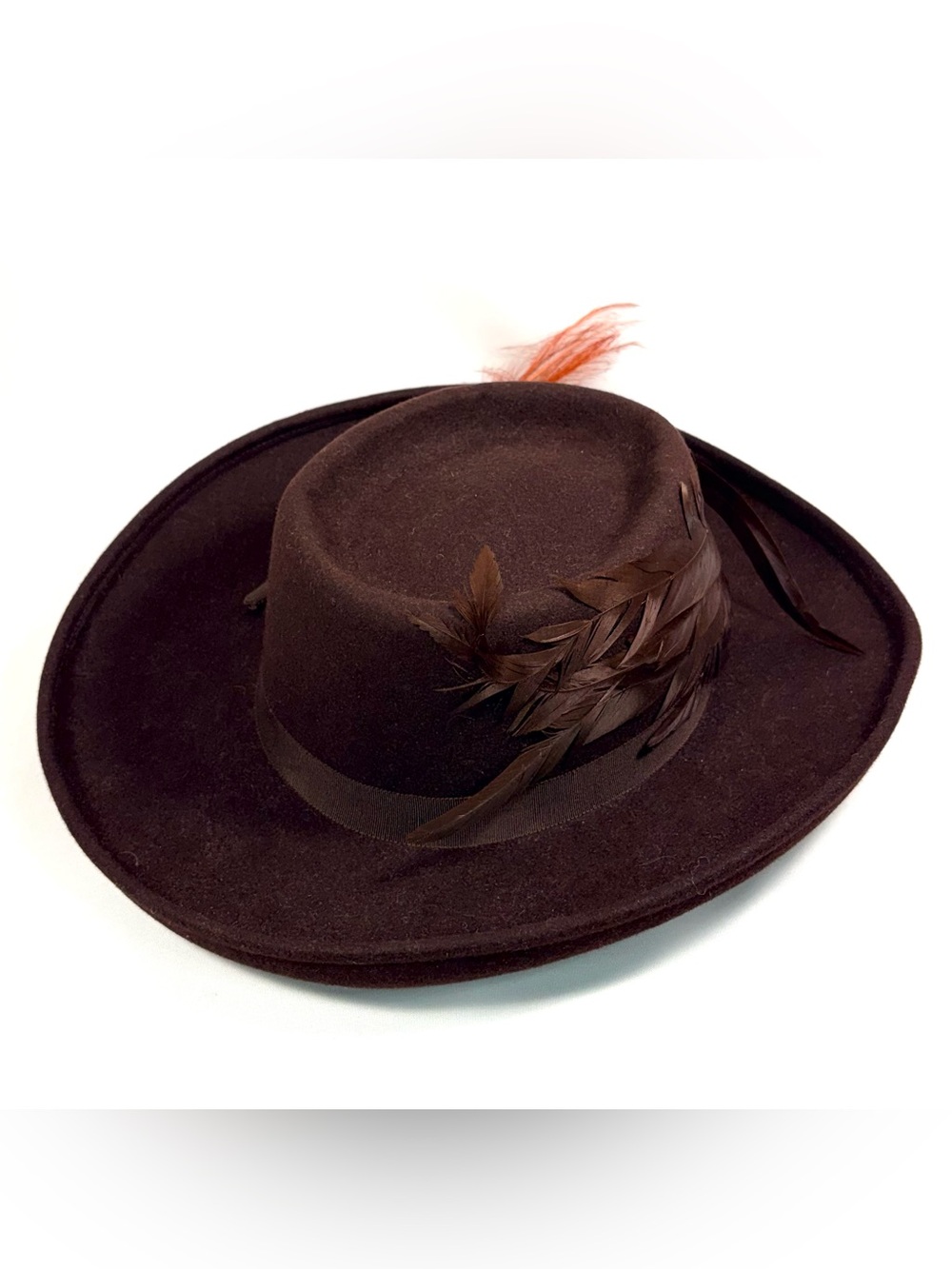 Vintage Anita Pineault Brown Fur Felt Feather Fedora Hat - Made in Canada